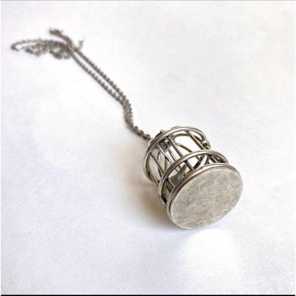 Silver Birdcage Pendant Necklace With Delicate Chain Unique Vintage Accessory - Picture 13 of 13